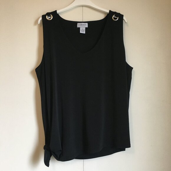NWT Carmen Marc Valvo Black Grommet Shoulder Tie Hem Tank Top - Picture 1 of 15